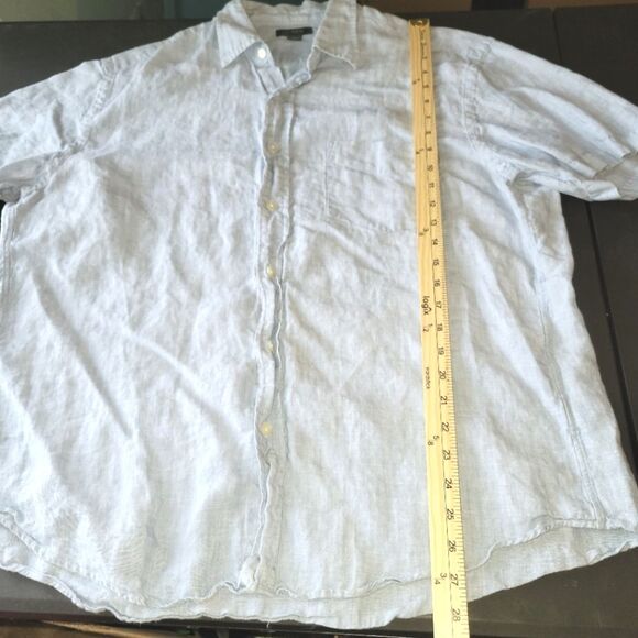 J Crew Men's Blue Linen Button Up Short Sleeve Shirt Large - Picture 6 of 8